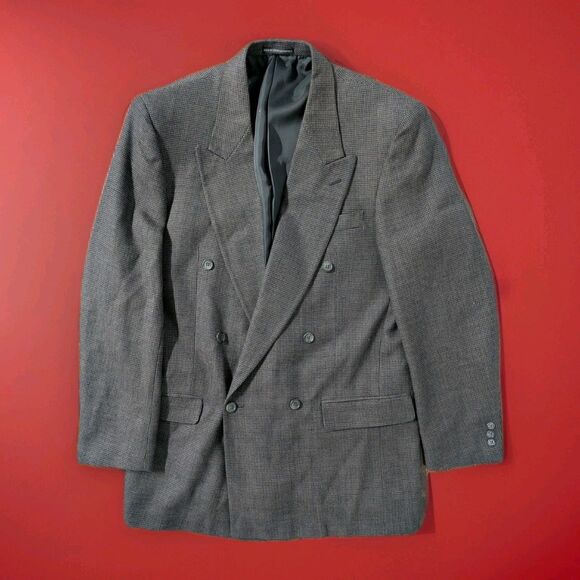 Pierre Balmain Suit Jacket Blazer Mens 42L Dark Gray Check Wool Double Breasted